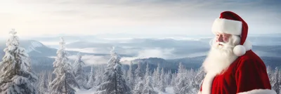 Santa Claus Standing Overlooking A Snowy Mountain Landscape
