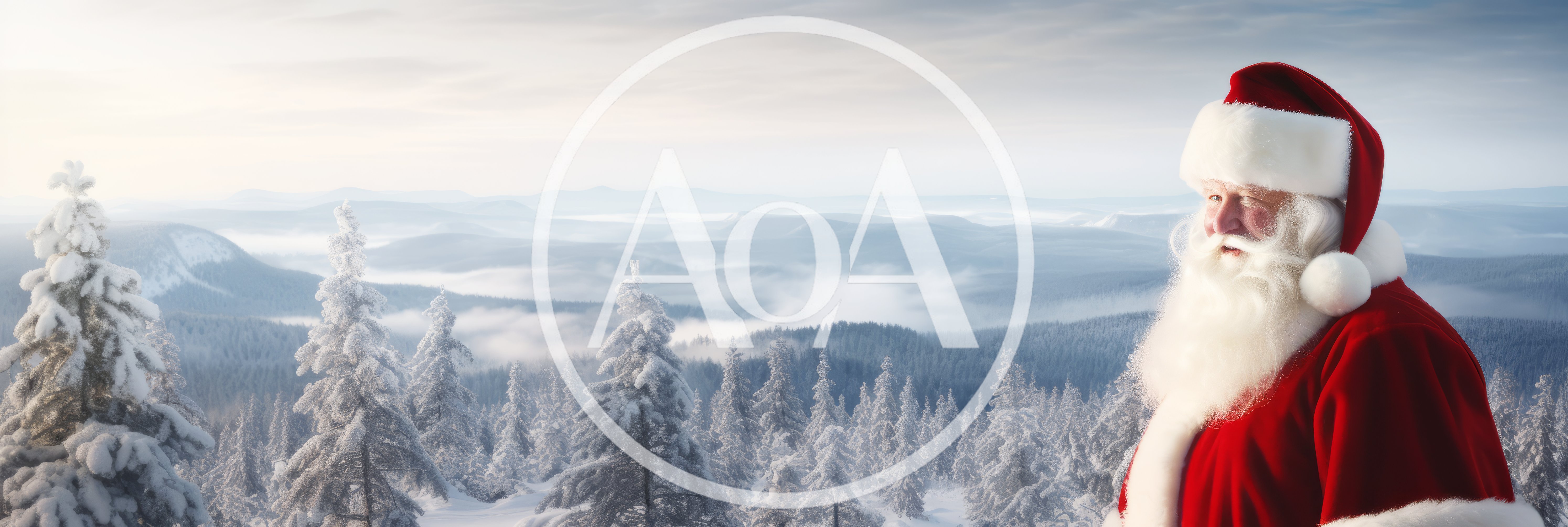 Santa Claus Standing Overlooking A Snowy Mountain Landscape