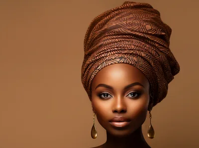 Portrait Of A Beautiful African Woman Wearing A Headwrap
