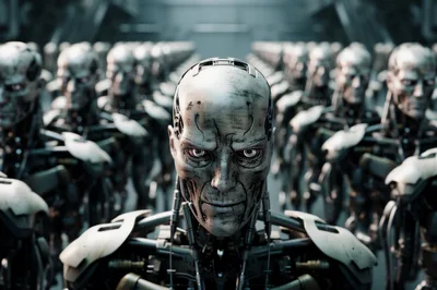 Army Of Futuristic Humanoid Cyborg Soldiers