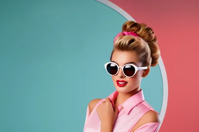 Pin Up Girl With Retro Hairstyle And Sunglasses