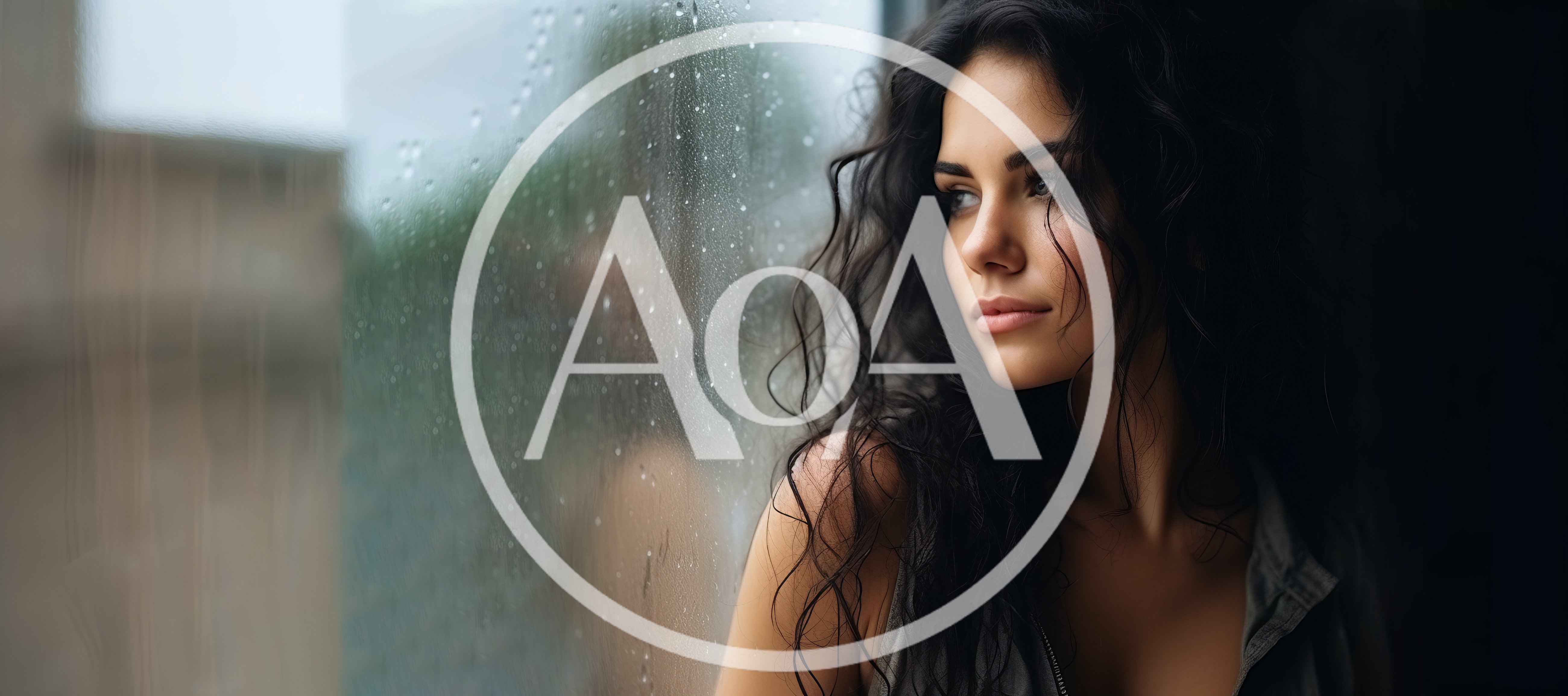 Pensive Woman Looking Through Rainy Window