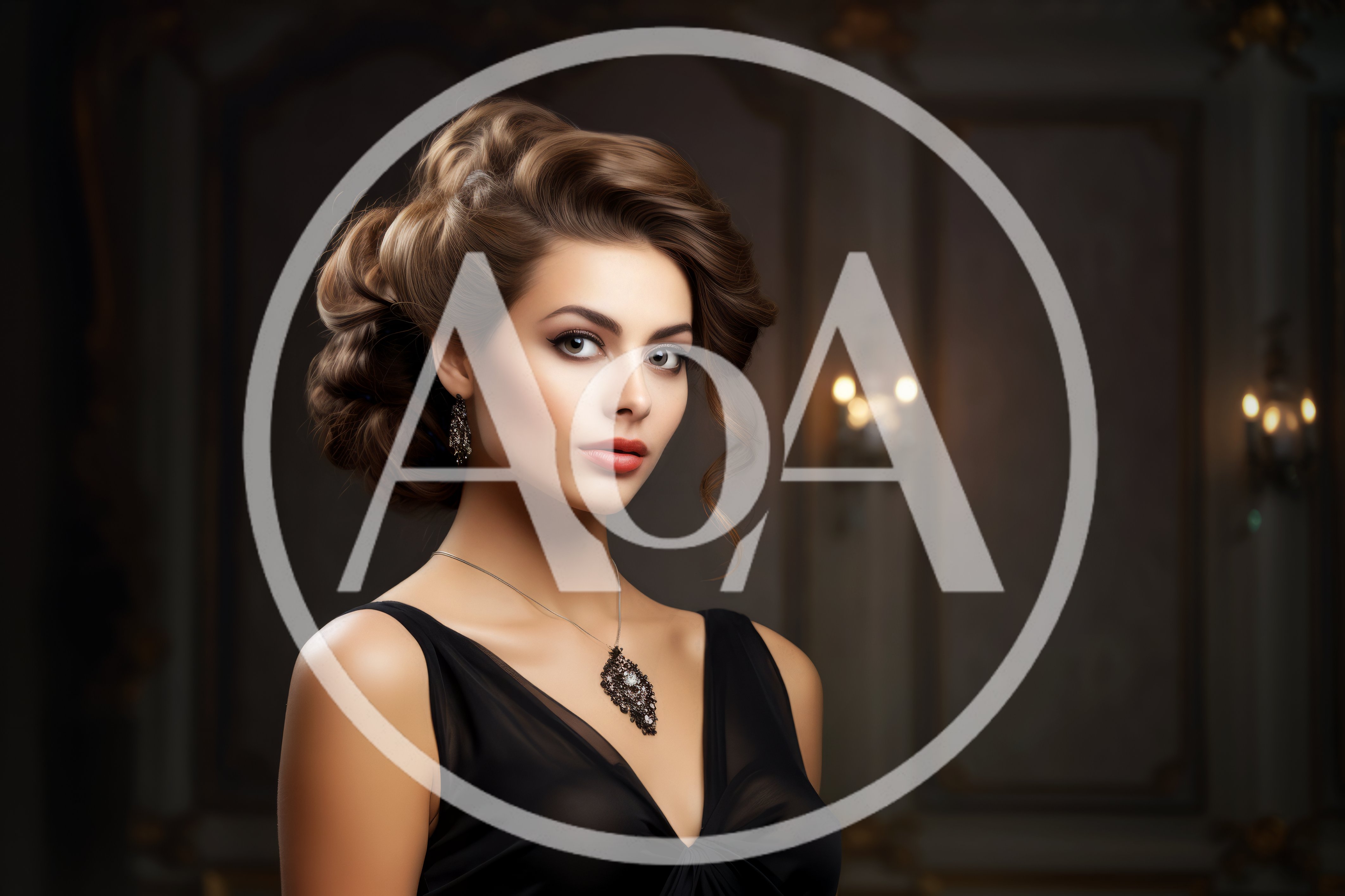 Elegant Woman In Black Dress With Vintage Jewelry