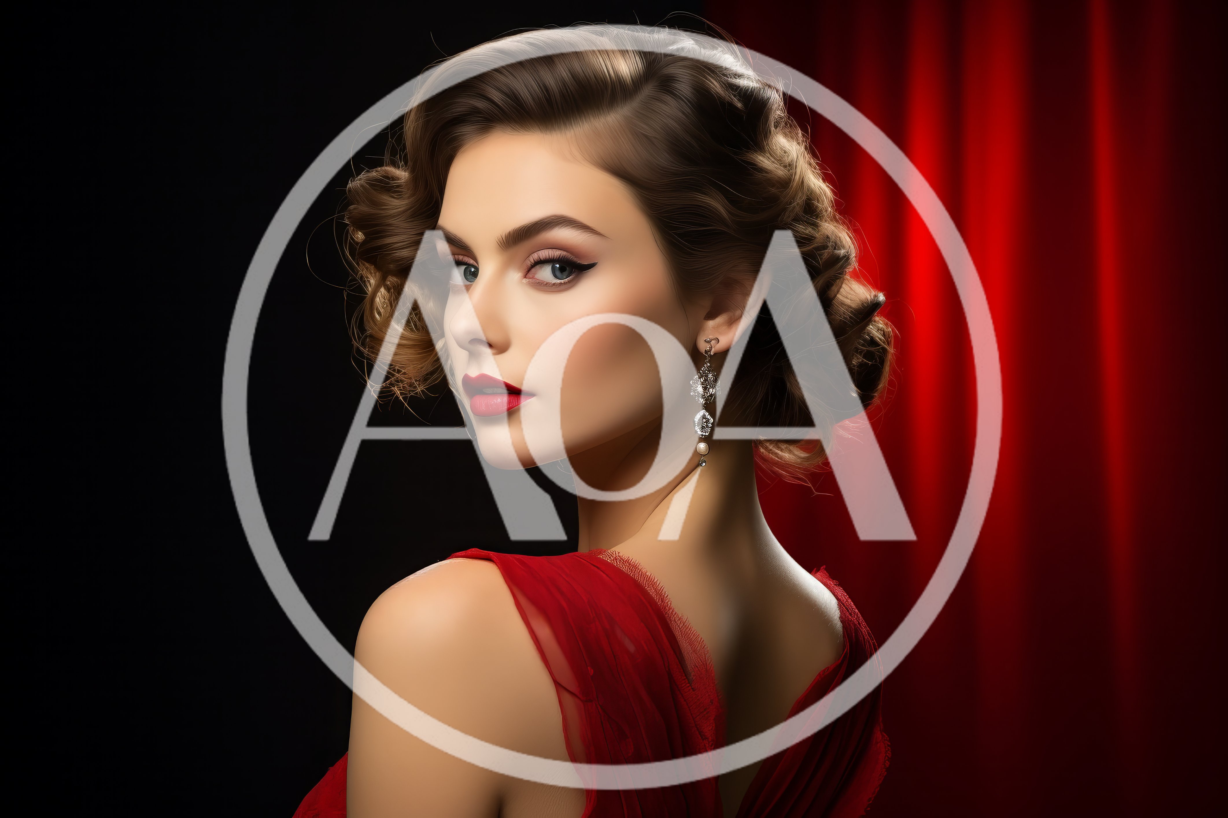 Elegant Woman With Vintage Hairstyle And Red Dress