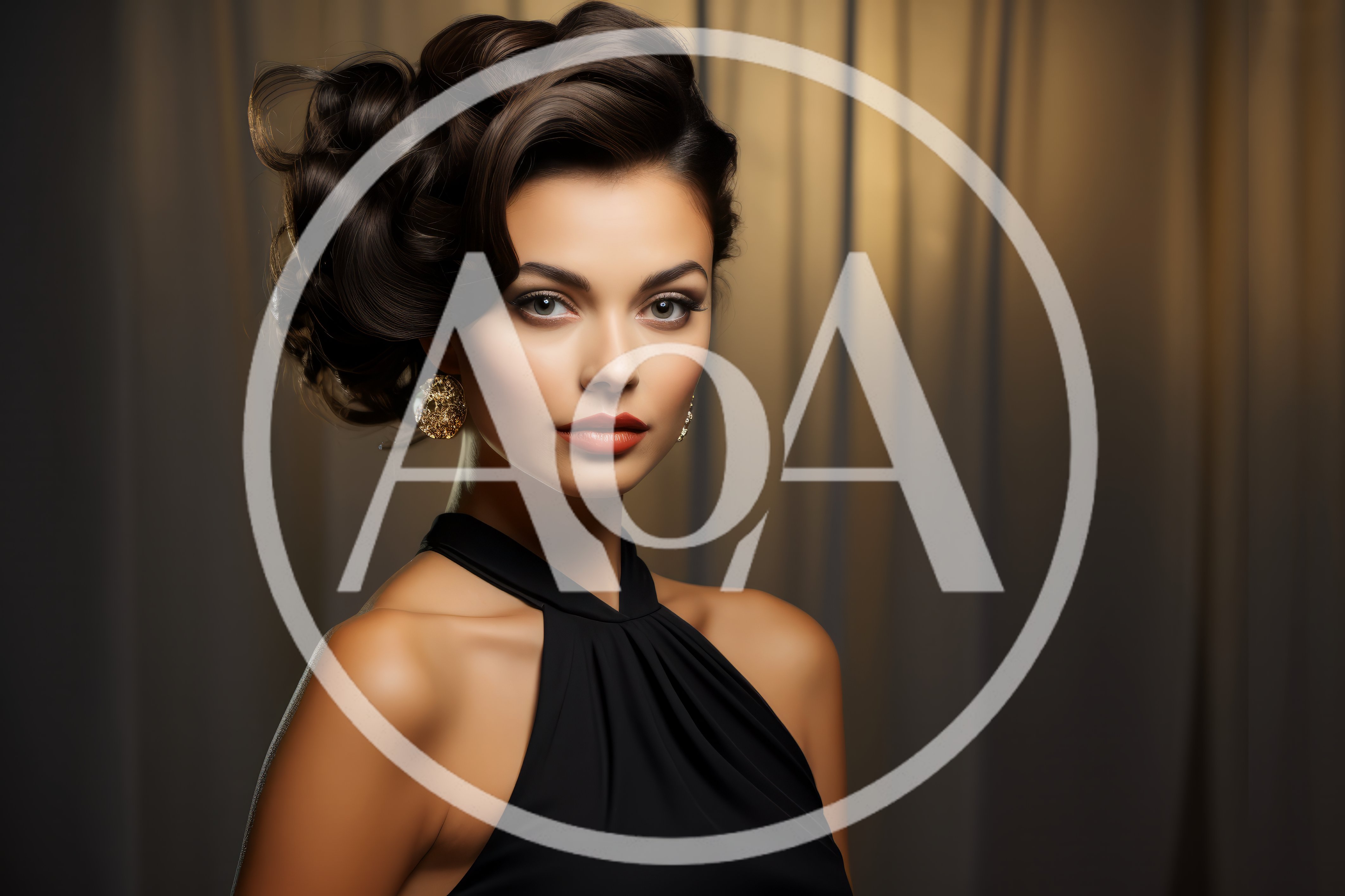 Elegant Woman With Vintage Hairstyle In Black Dress
