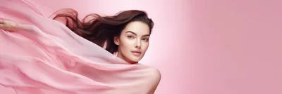 Beautiful Woman With Flowing Pink Fabric And Hair