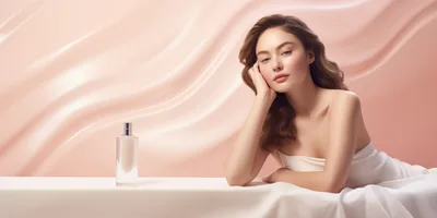 Beautiful Woman Posing With Perfume Bottle
