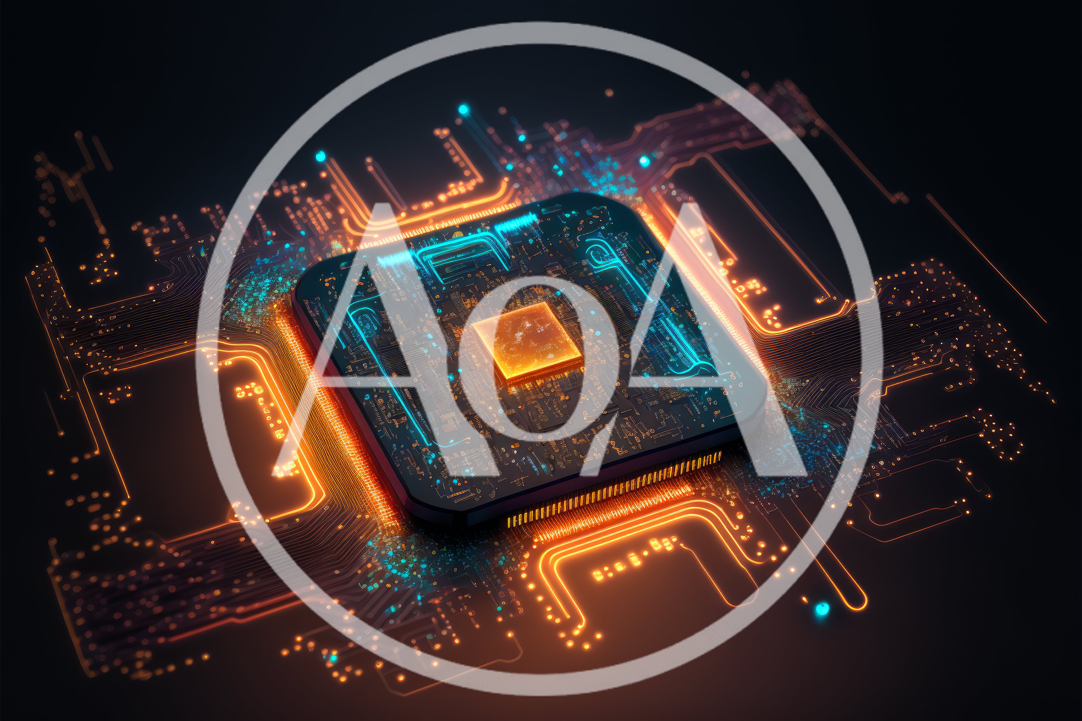 Digital Microchip Processor On Glowing Circuit Board