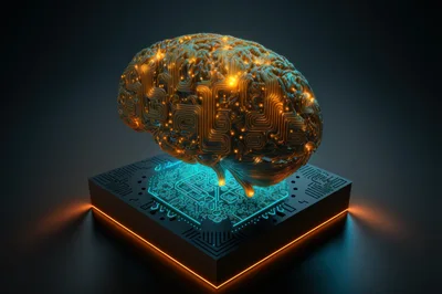 Digital Artificial Intelligence Brain On Circuit Board