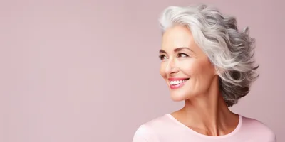 Smiling Mature Woman With Silver Hair