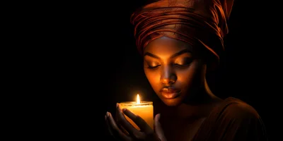 Portrait Of A Woman Holding A Glowing Candle