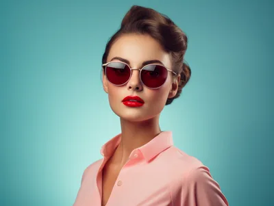 Stylish Woman Wearing Red Sunglasses And Pink Shirt
