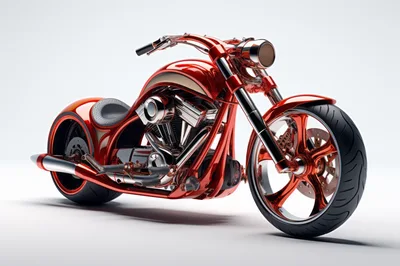 Custom Red Chopper Motorcycle On White Background