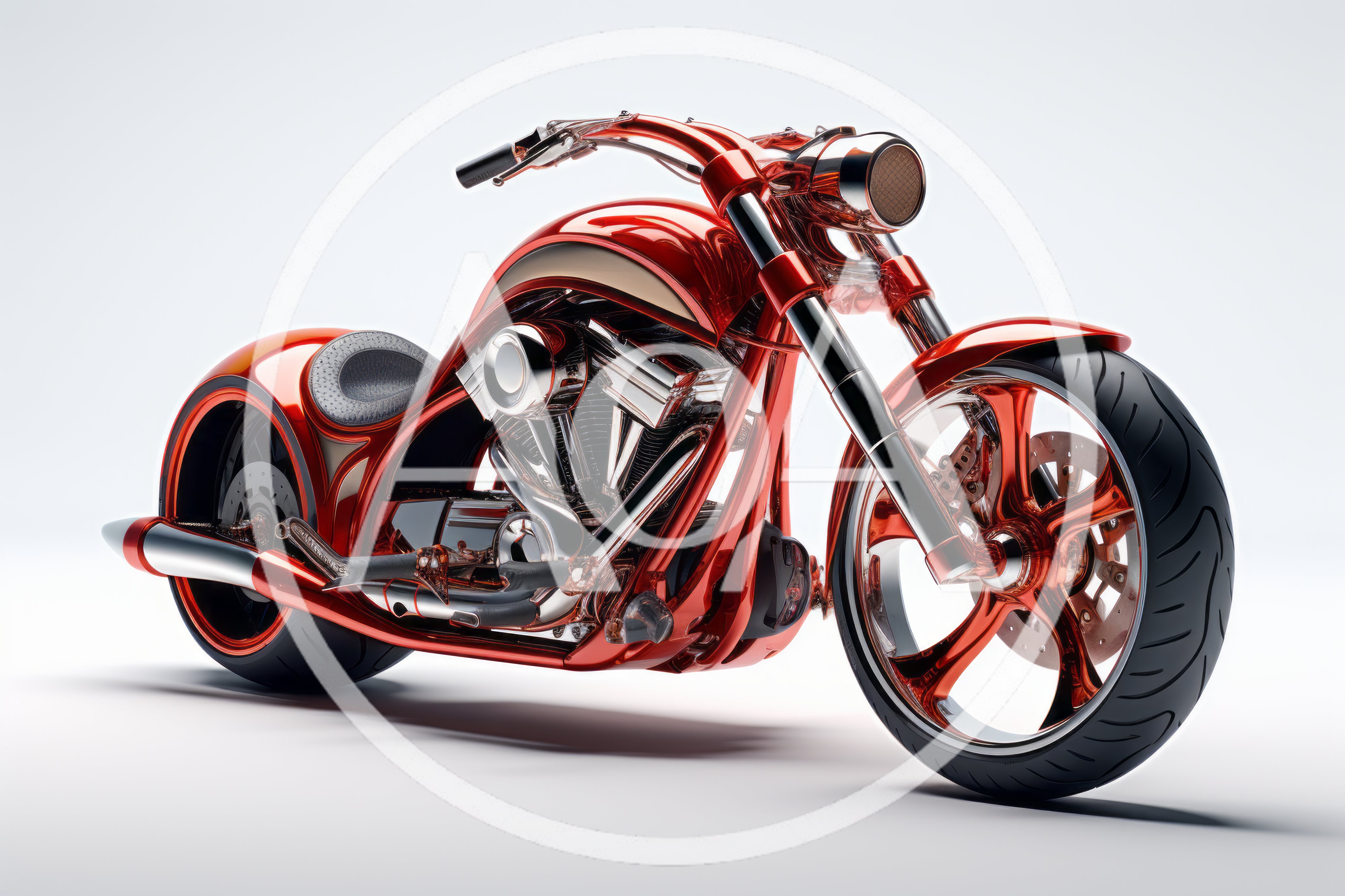 Custom Red Chopper Motorcycle On White Background