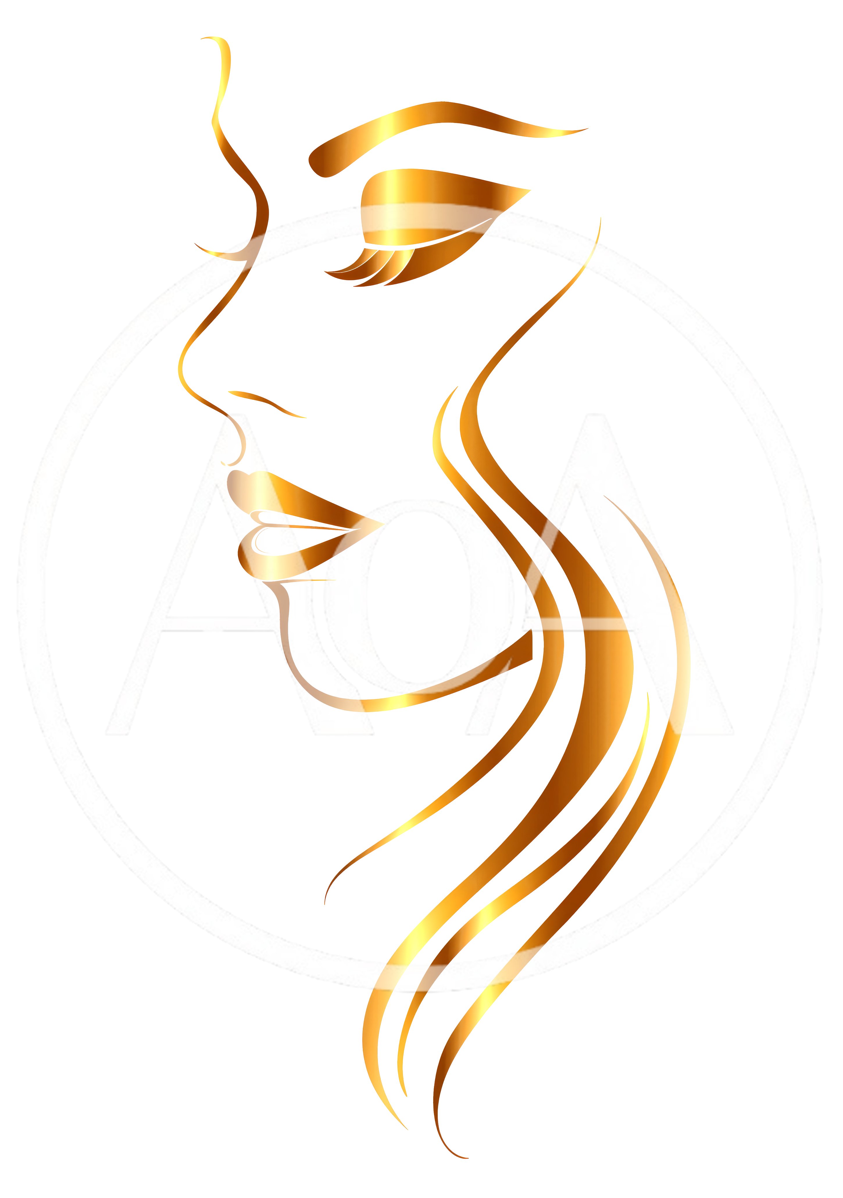 Golden Line Art Profile Of A Beautiful Woman