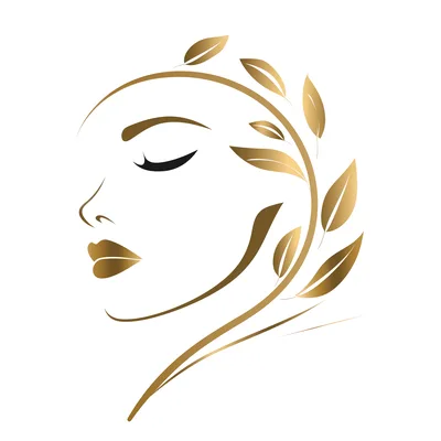 Elegant Gold Line Art Woman Face With Leaves