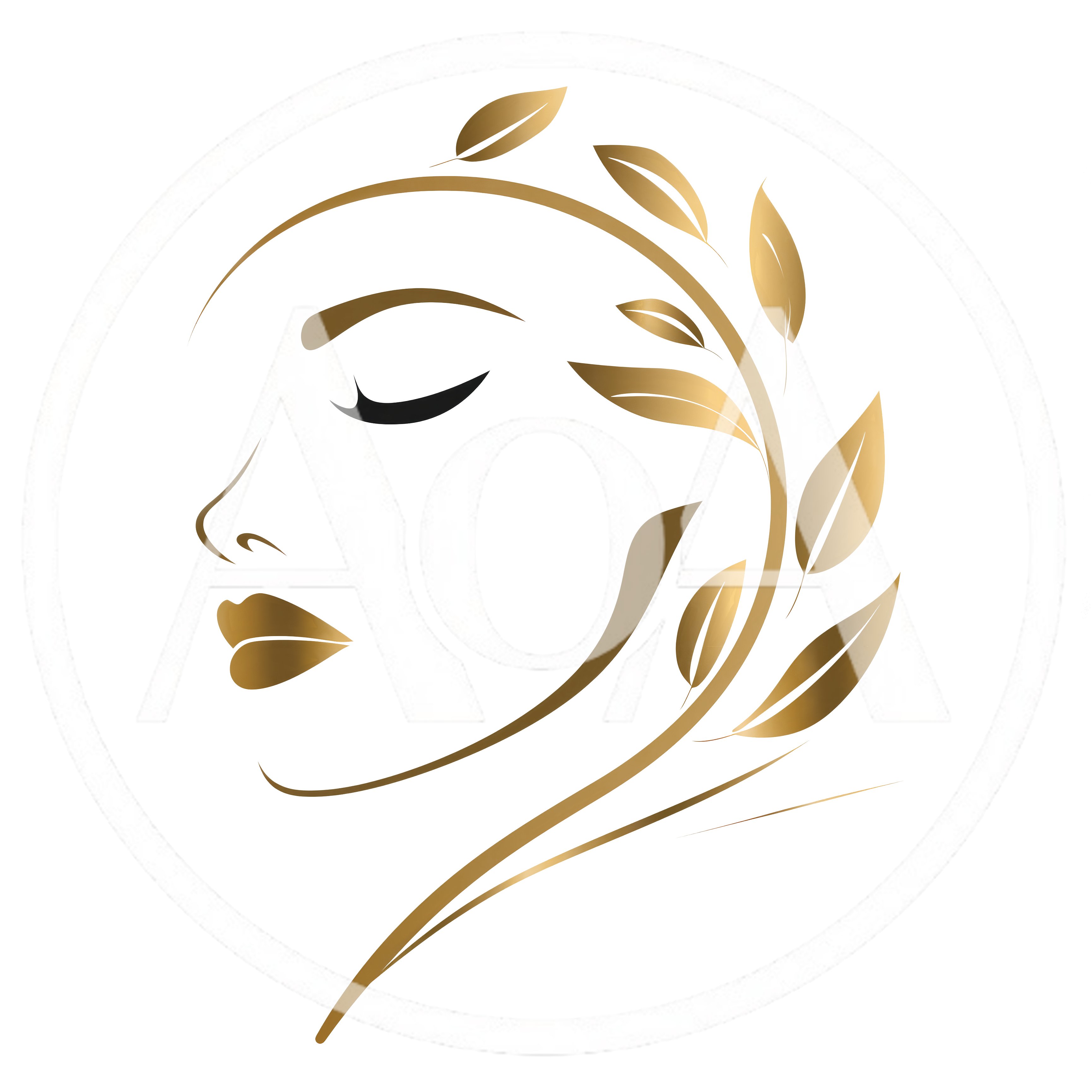 Elegant Gold Line Art Woman Face With Leaves