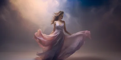 Elegant Woman In Flowing Pink Dress Dancing