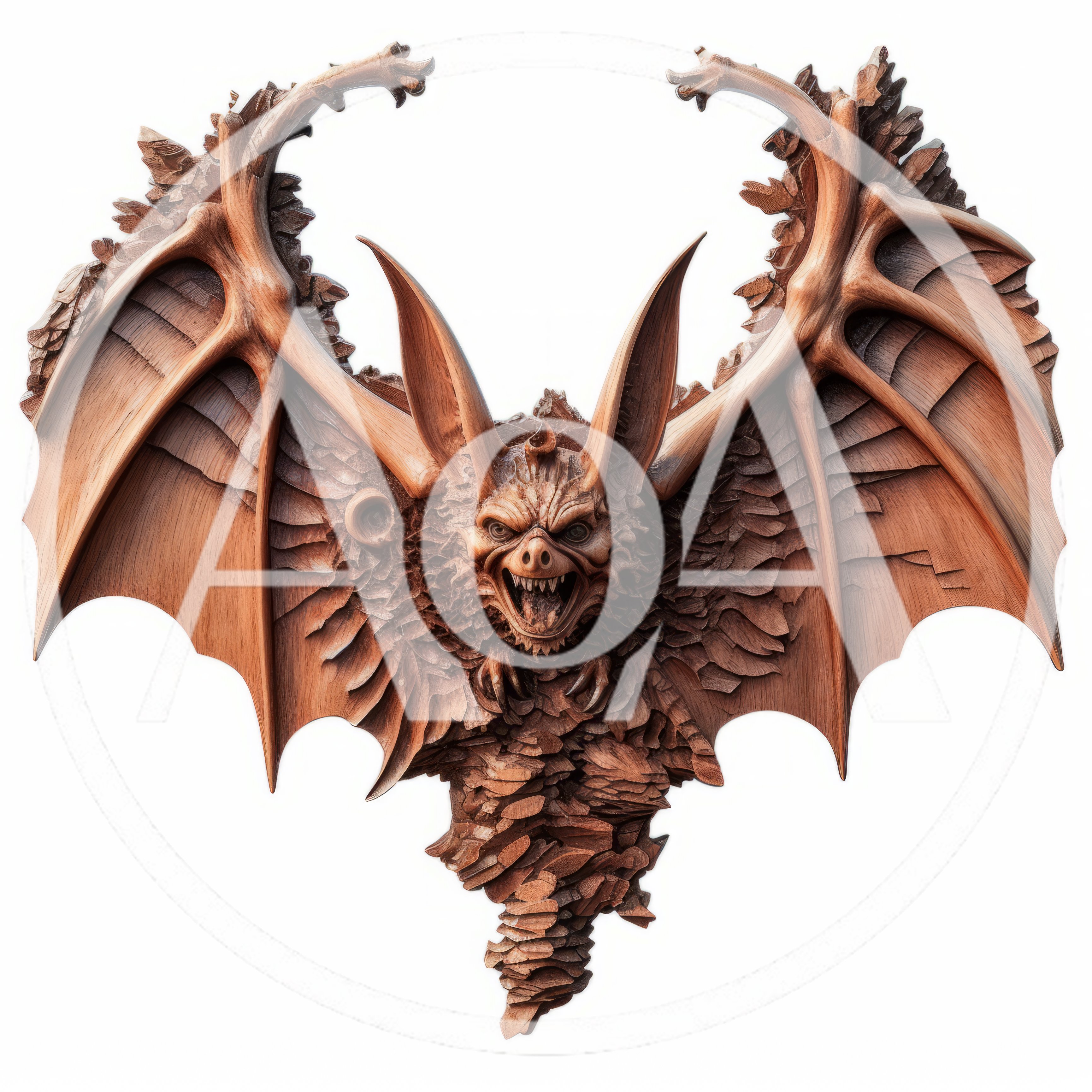 Intricate Wooden Carving Of A Ferocious Bat