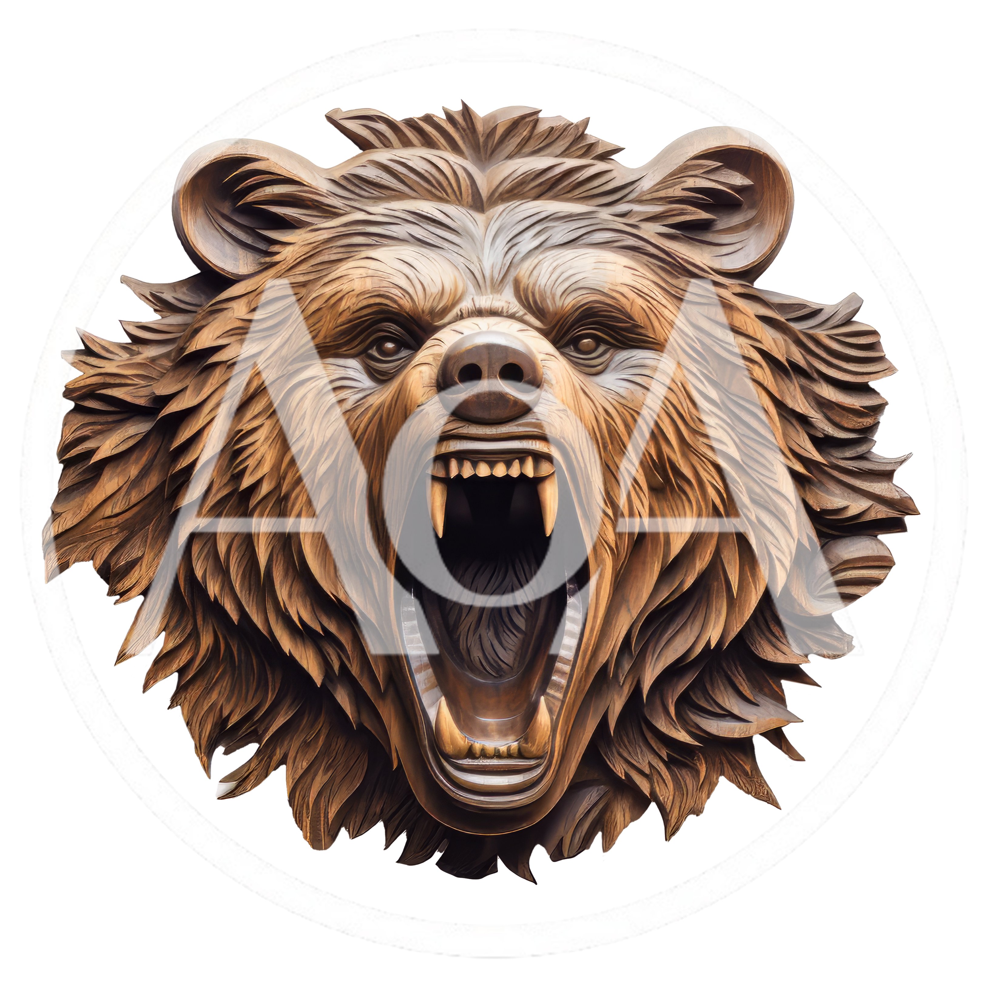 Intricate Wooden Carving Of A Roaring Grizzly Bear