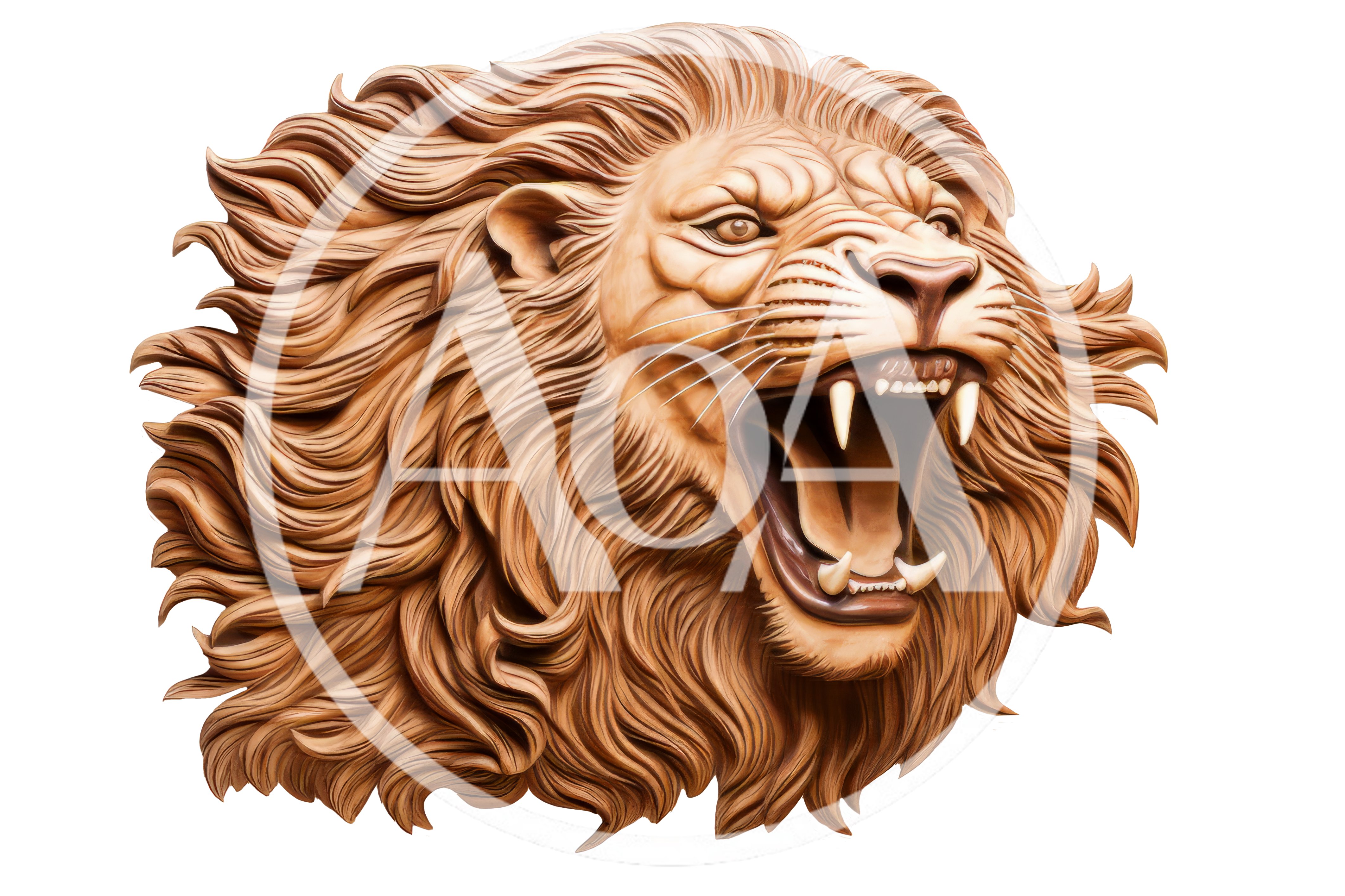 Intricate Wooden Carving Of A Roaring Lion Head