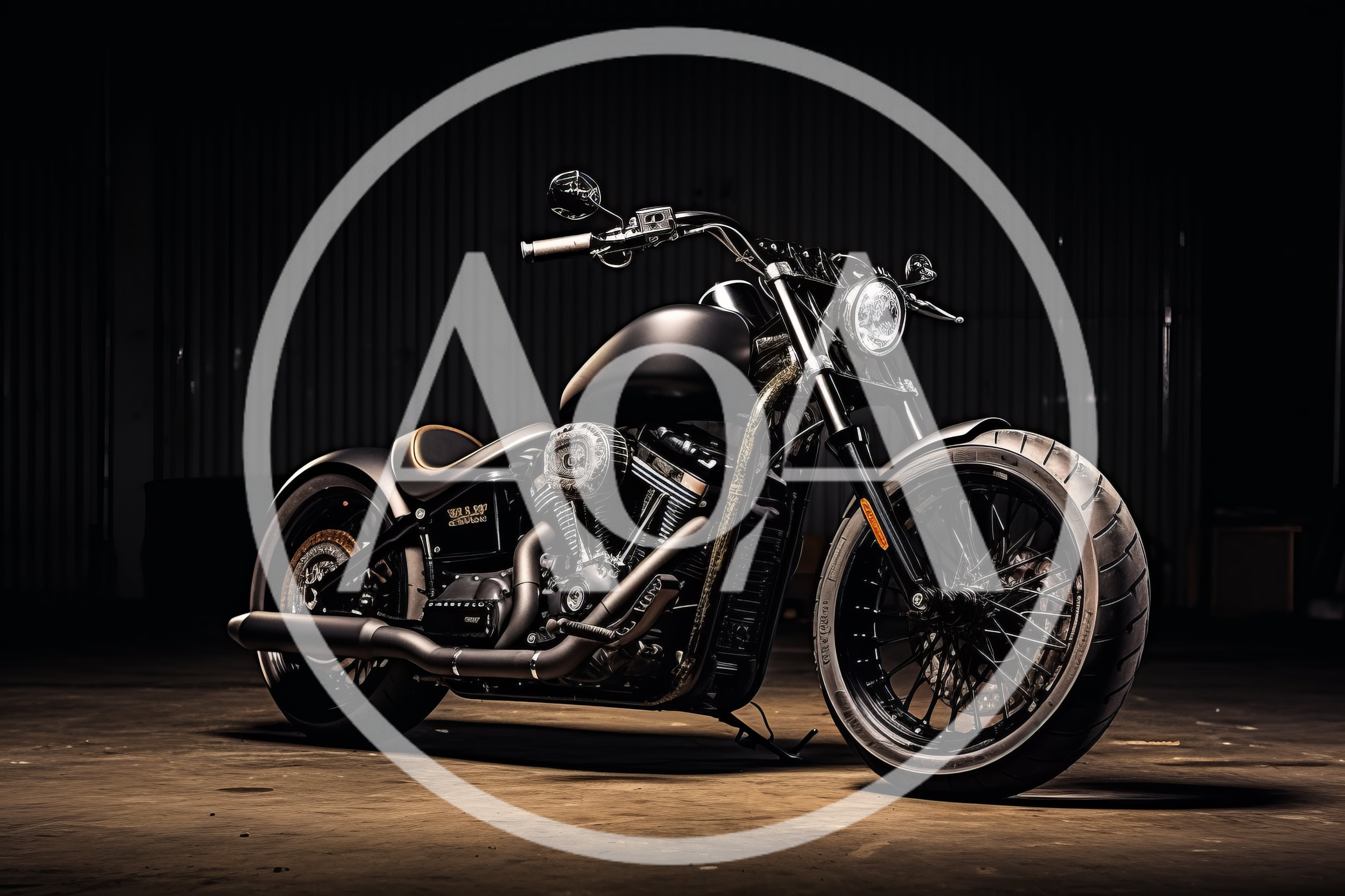 Custom Matte Black Cruiser Motorcycle in Dark Studio