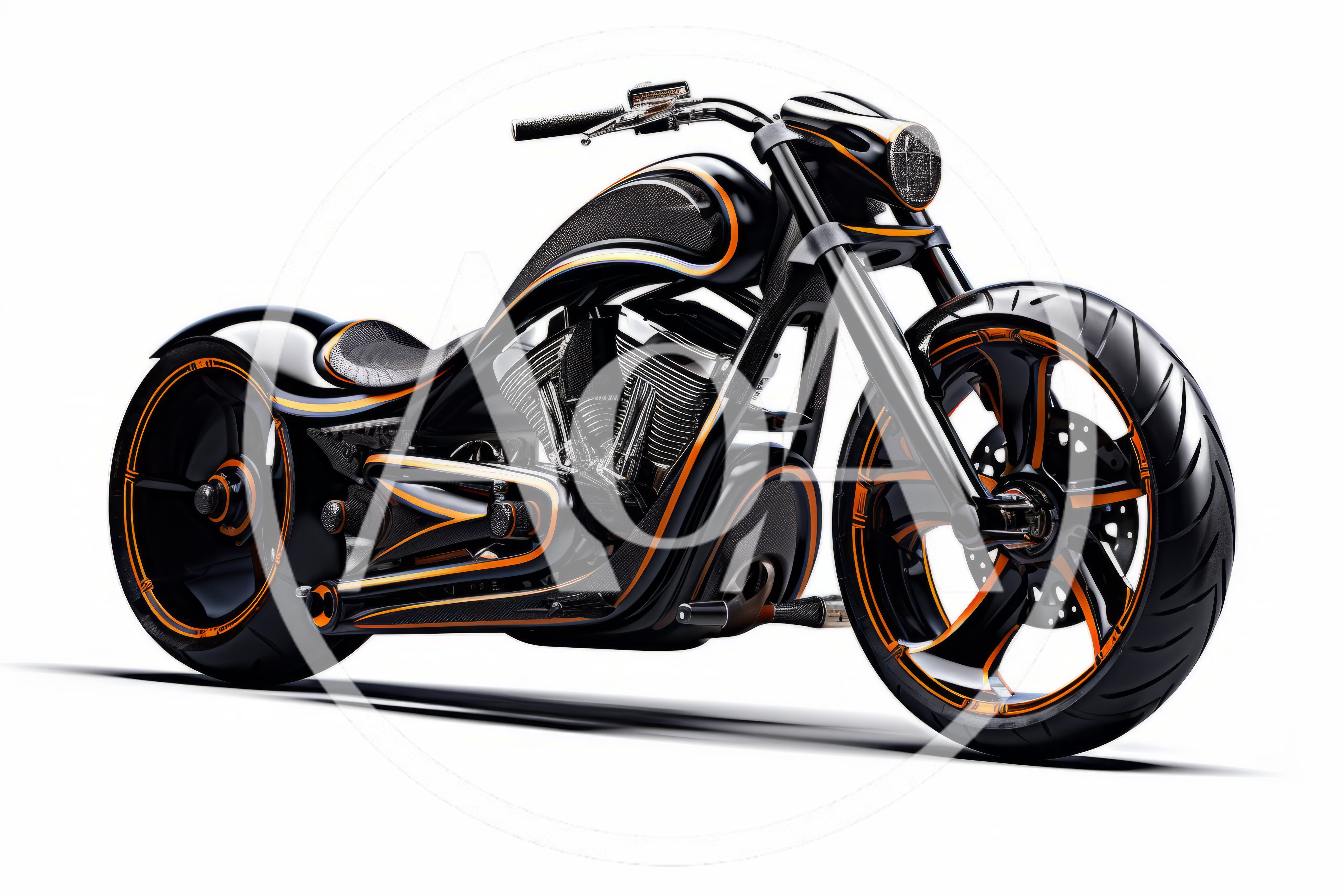 Custom Black And Orange Chopper Motorcycle