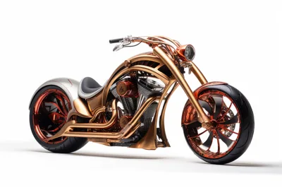 Custom Copper Chopper Motorcycle On White Background