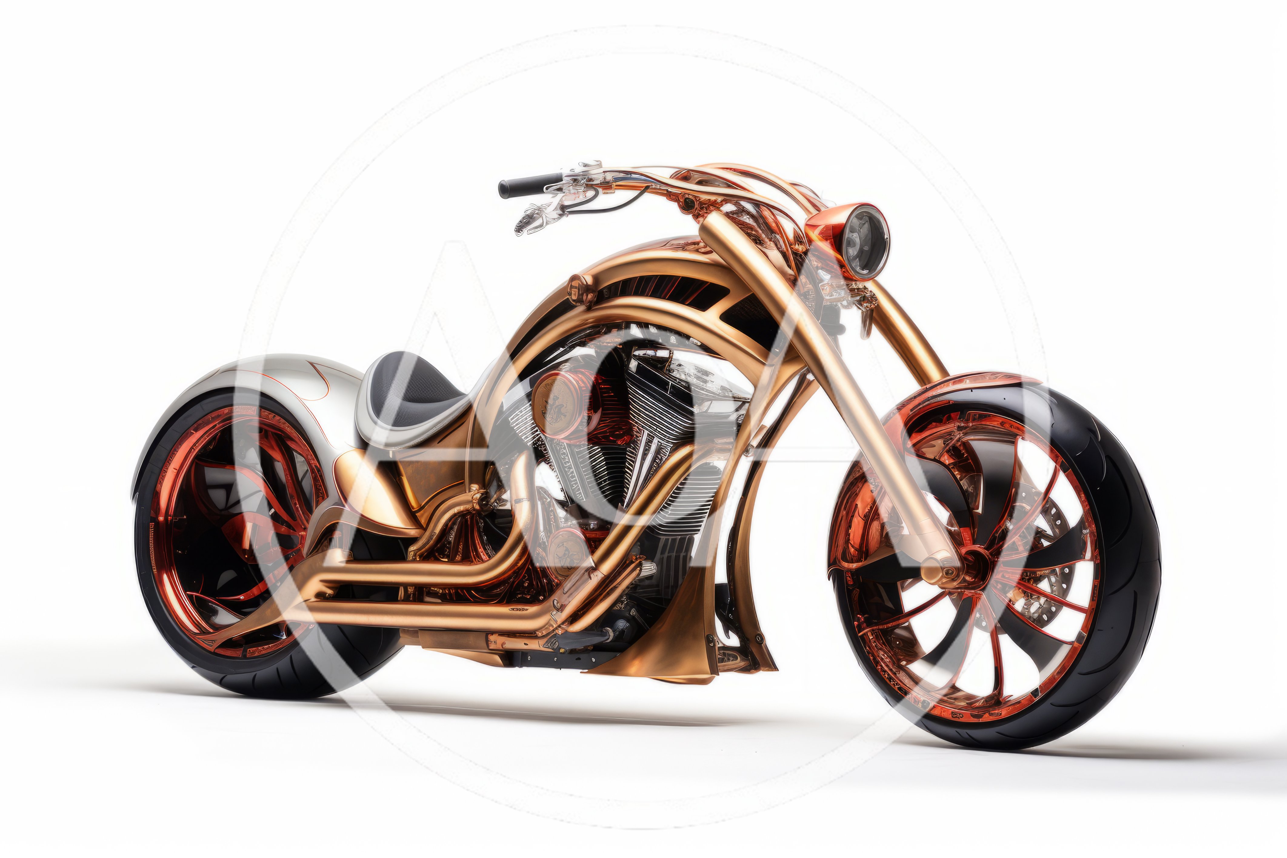Custom Copper Chopper Motorcycle On White Background