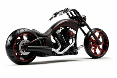 Custom Black Chopper Motorcycle With Red Accents