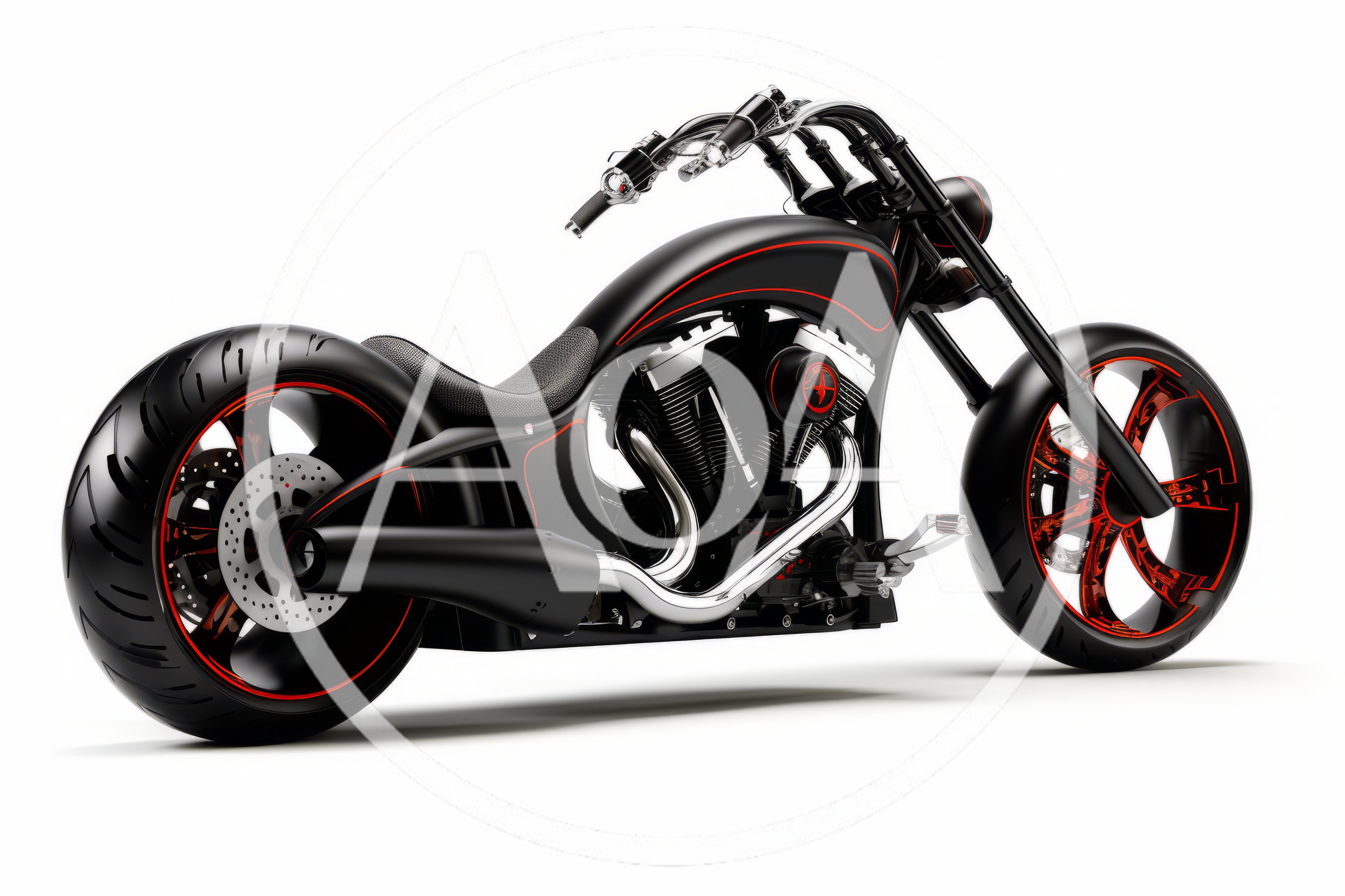 Custom Black Chopper Motorcycle With Red Accents