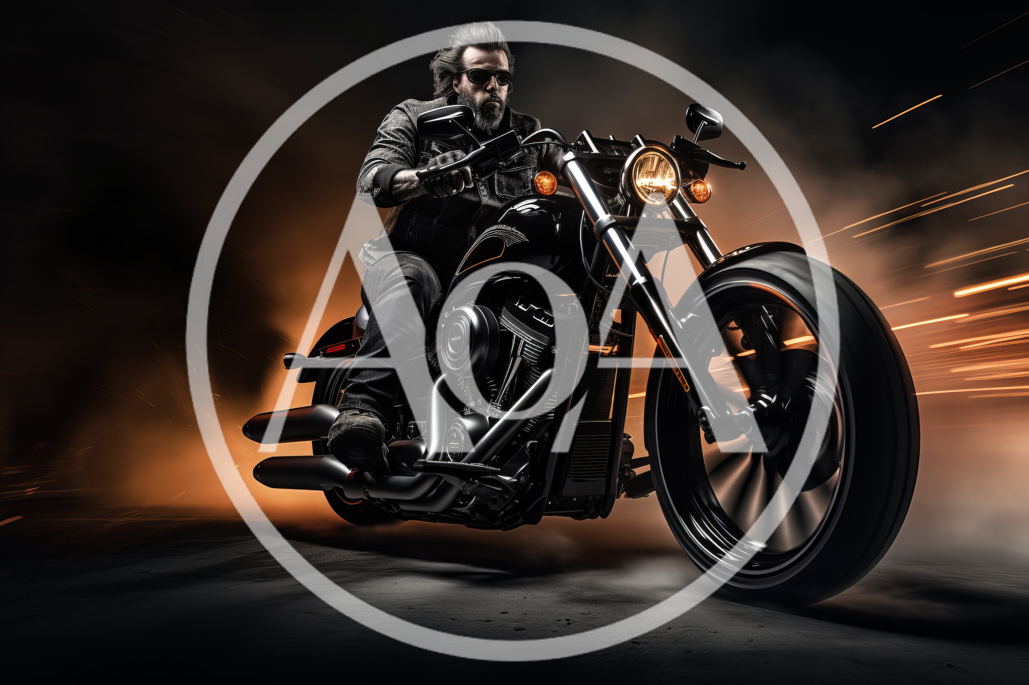 Biker Riding A Custom Cruiser Motorcycle At Night