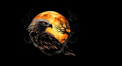Majestic Eagle Perched Before A Glowing Full Moon