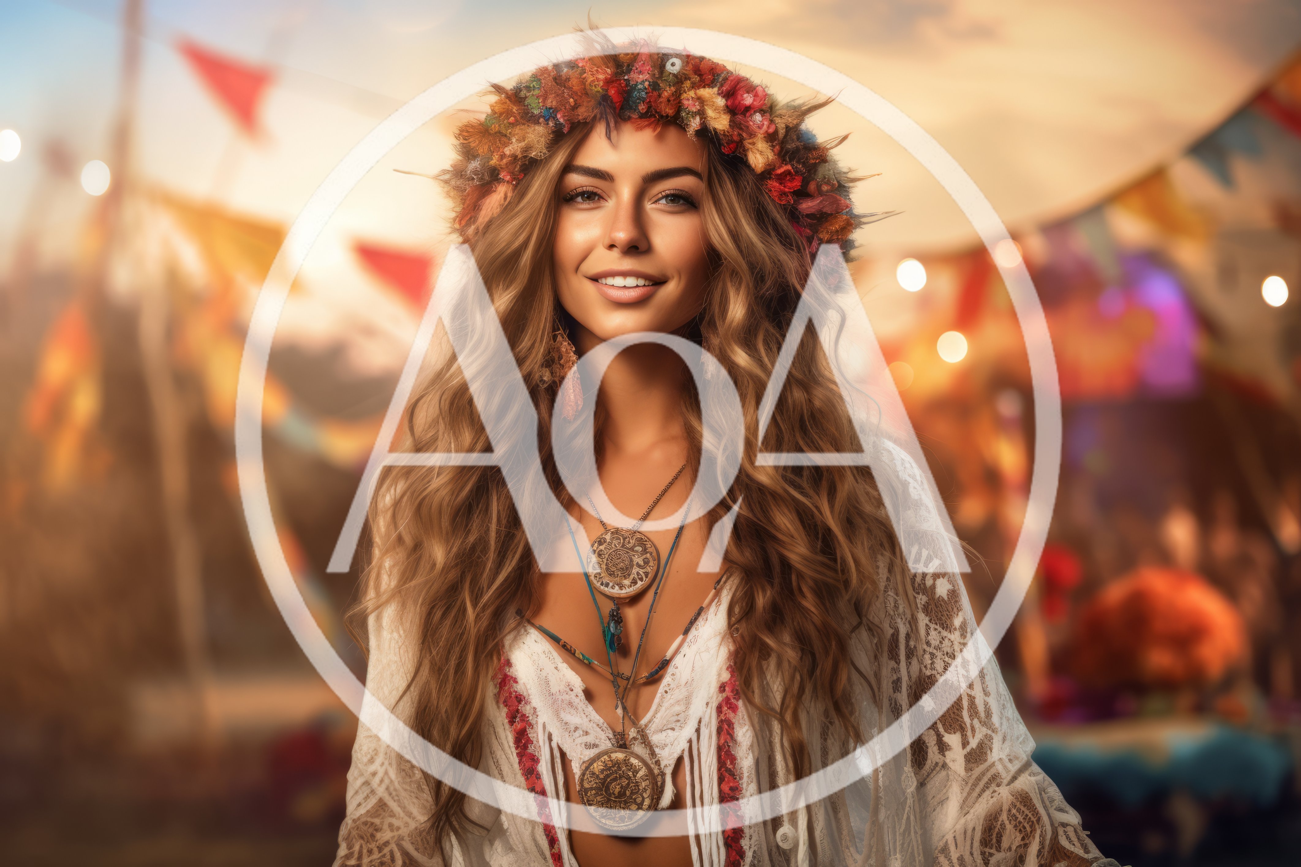 Young Woman Wearing Floral Crown at Music Festival