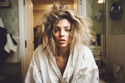 Young Woman With Messy Hair In Bathroom