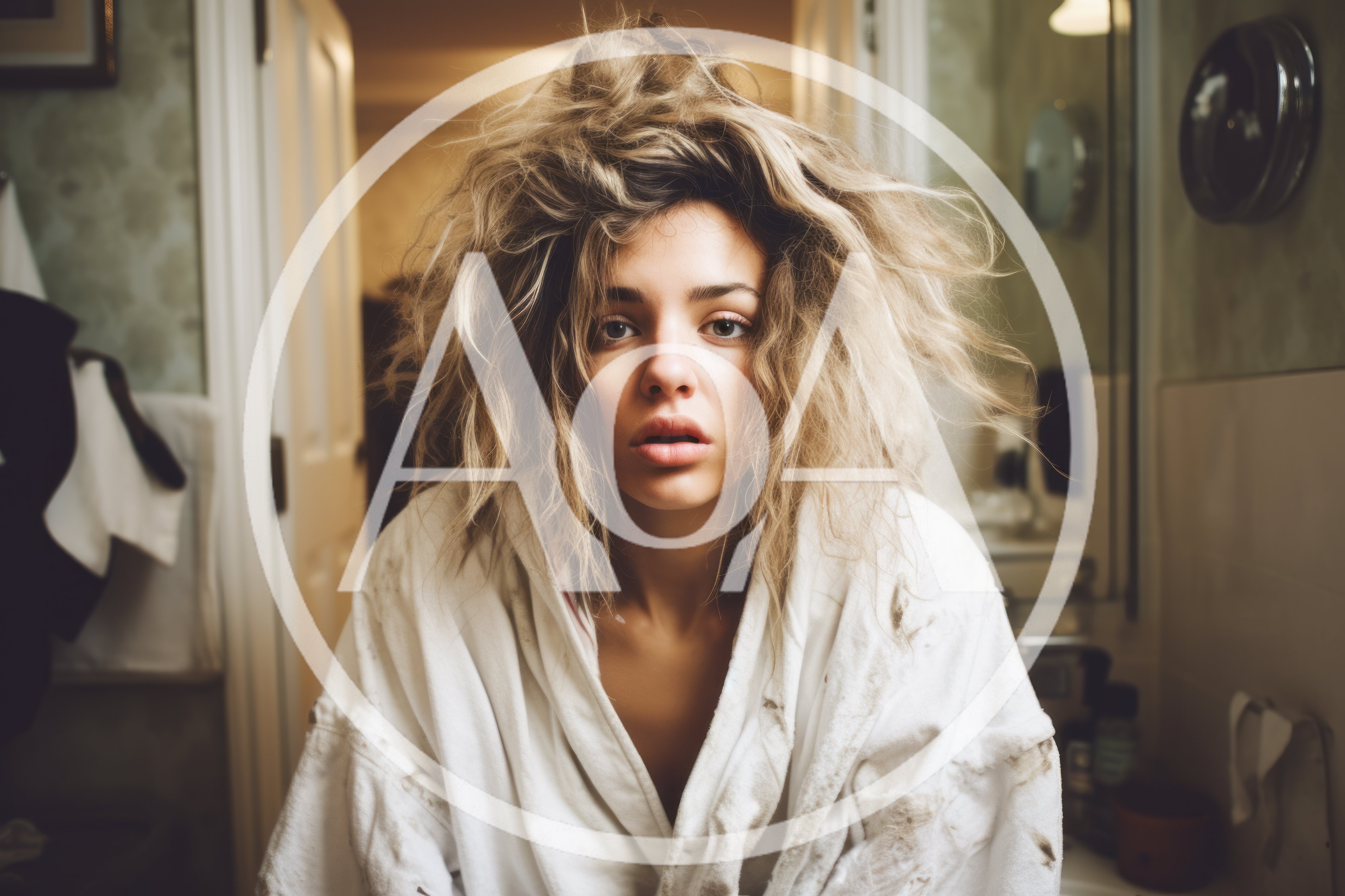Young Woman With Messy Hair In Bathroom