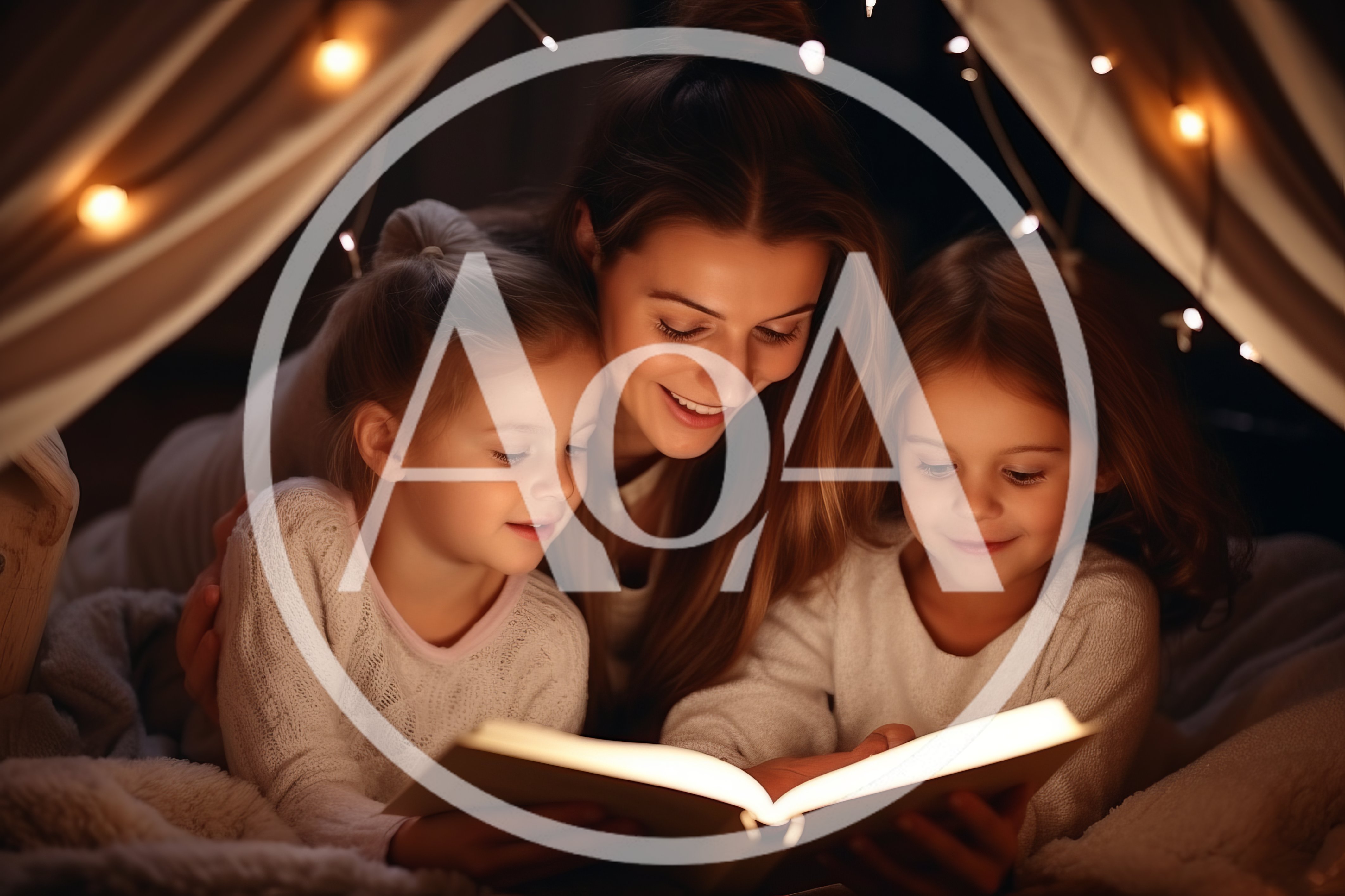 Mother Reading Bedtime Story To Two Daughters