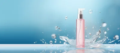 Pink Skincare Bottle With Water Splash Effect