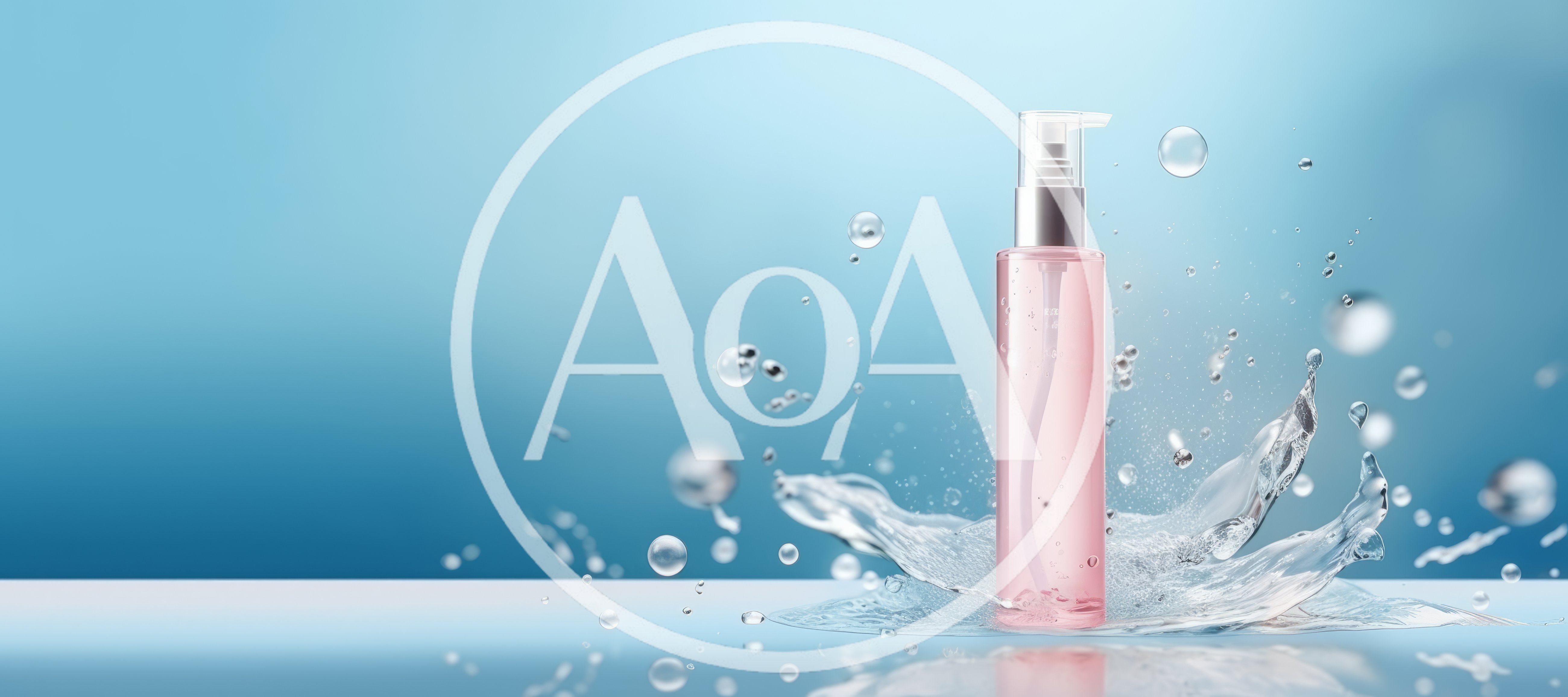 Pink Skincare Bottle With Water Splash Effect