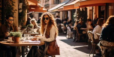 Young Couple Dining At An Outdoor European Cafe