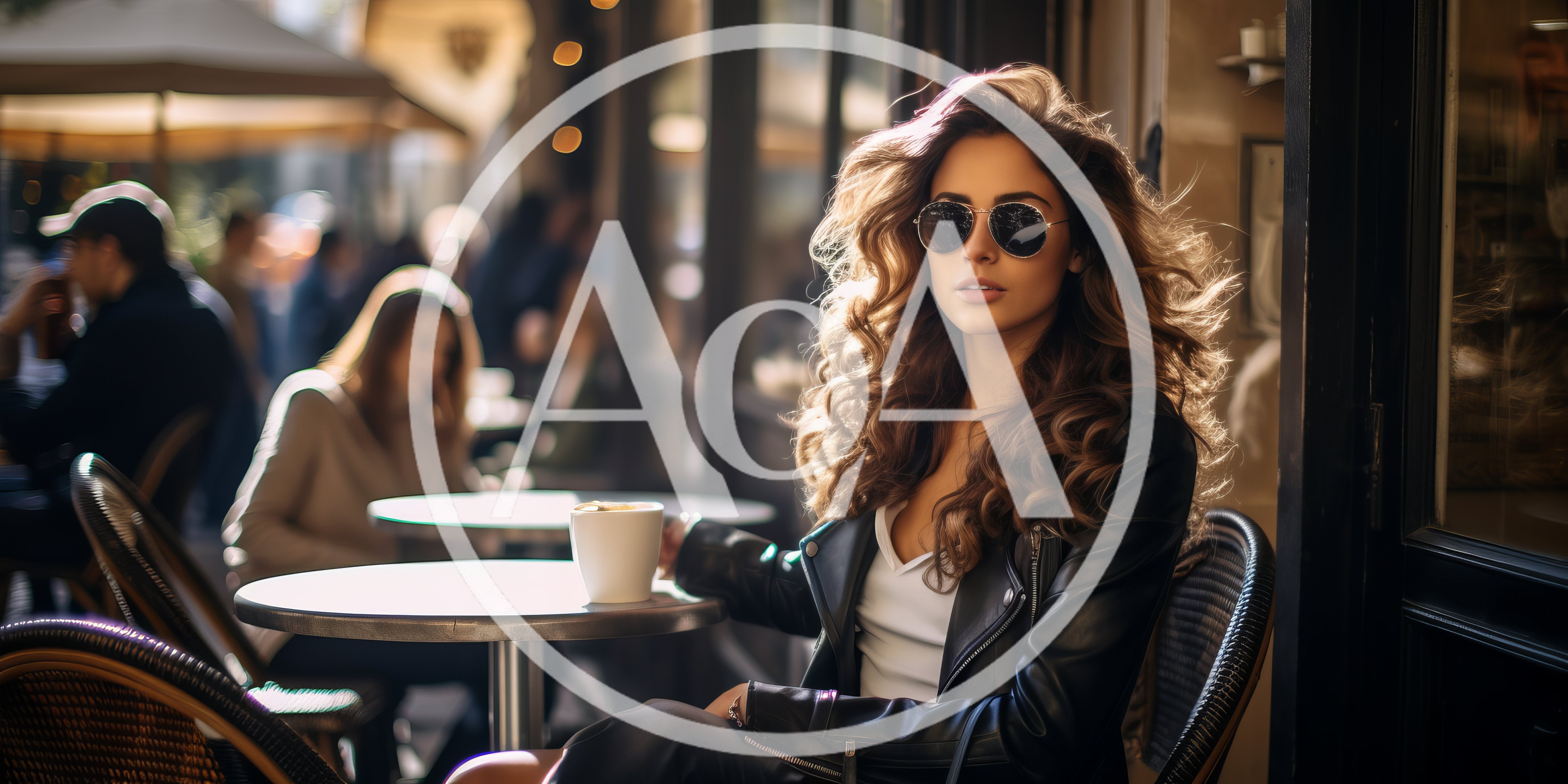 Stylish Woman With Curly Hair Sitting At Outdoor Cafe