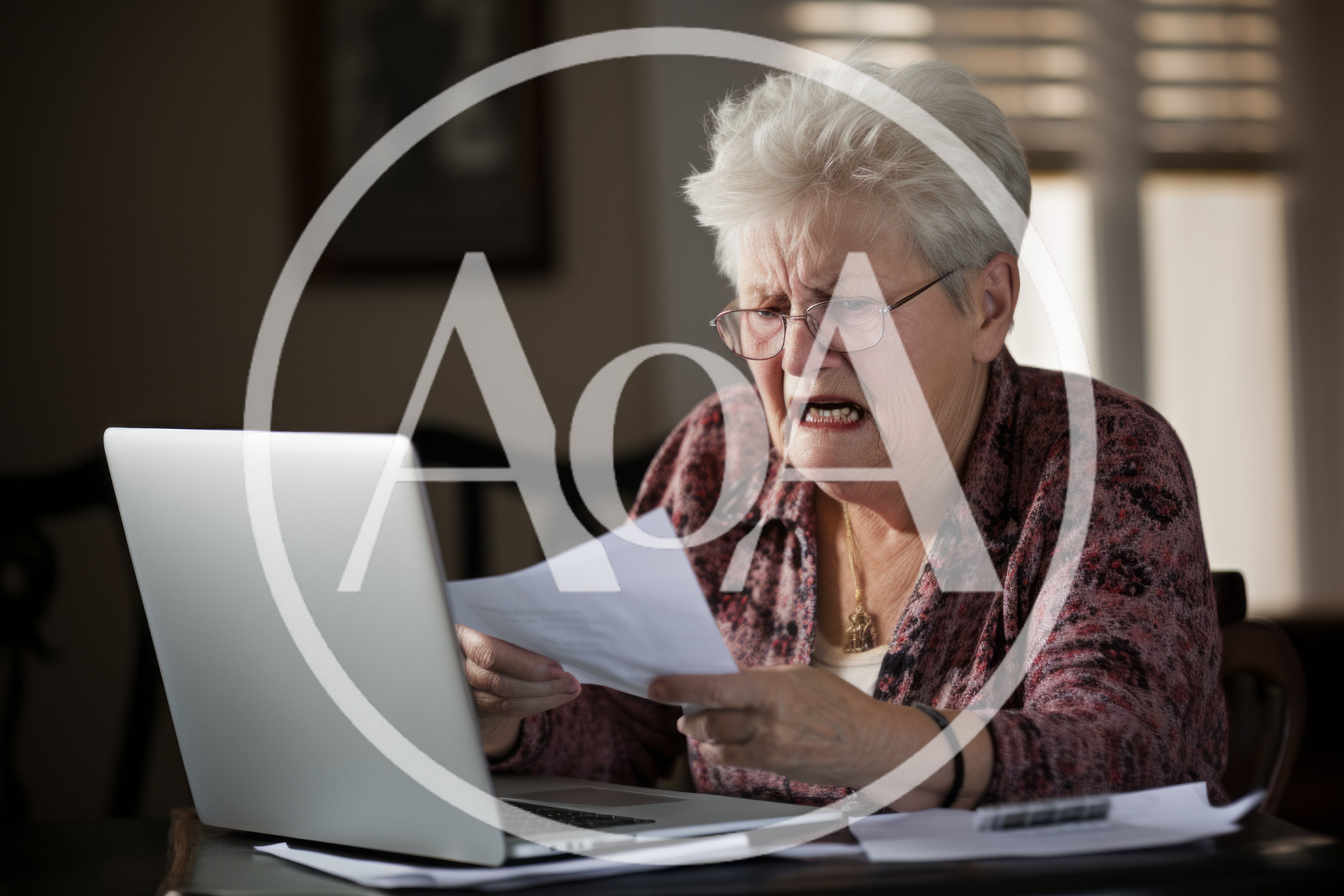 Senior Woman Looking Concerned While Reviewing Financial Documents