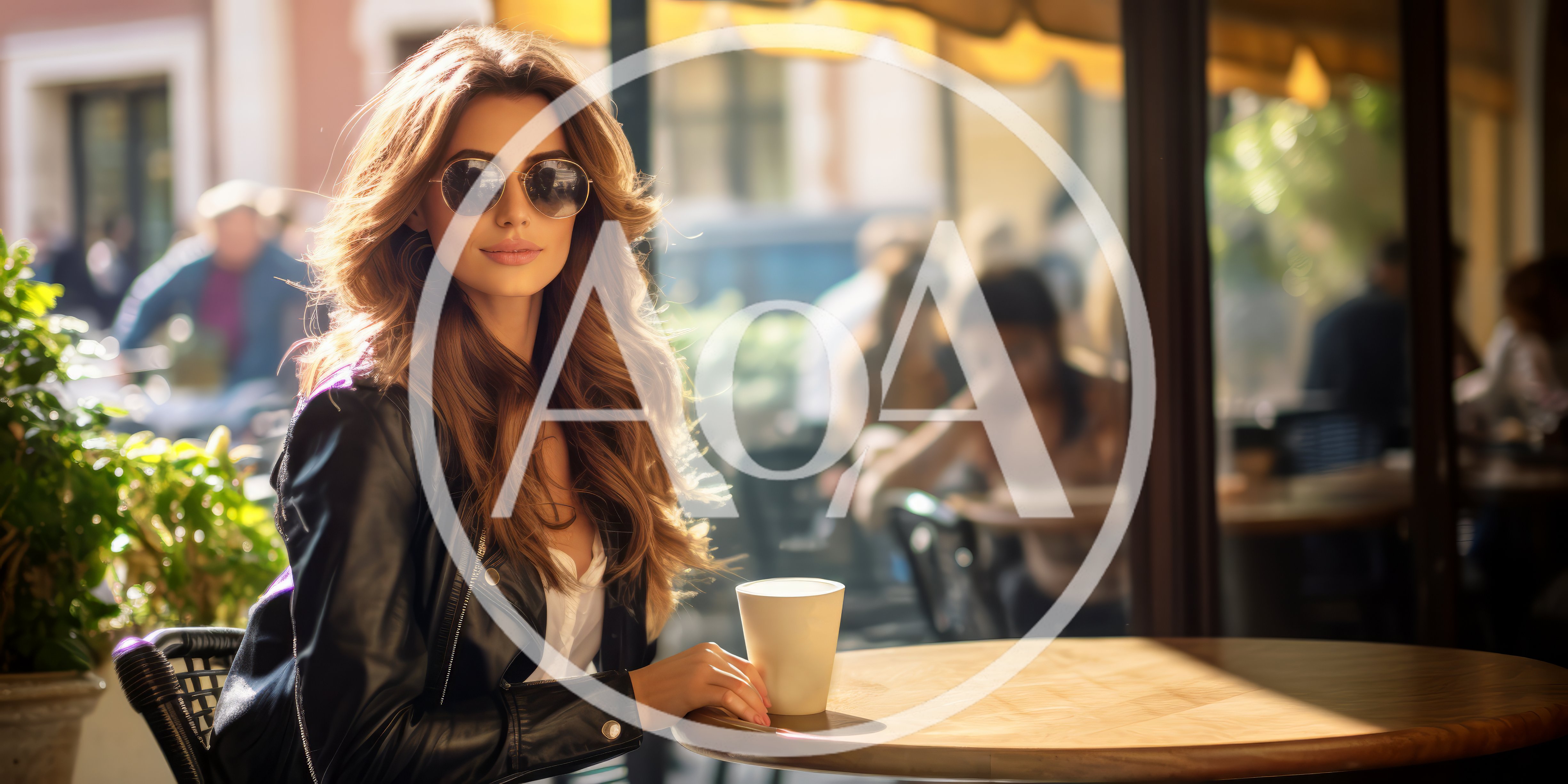 Stylish Woman Sitting At Outdoor Cafe Table