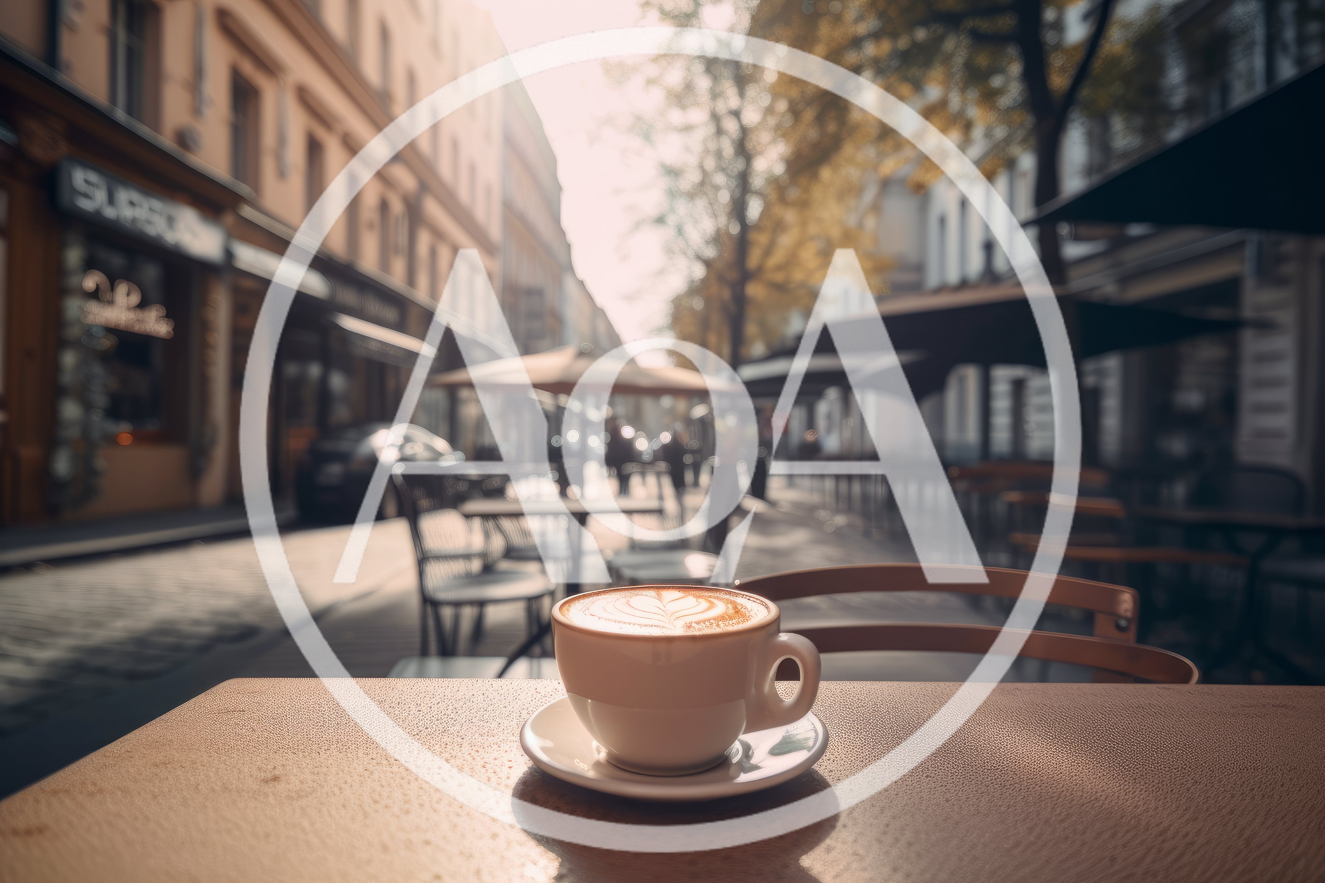 Cup Of Latte On A Sidewalk Cafe Table