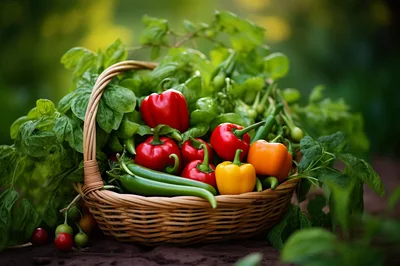 Fresh Organic Vegetables In A Woven Basket