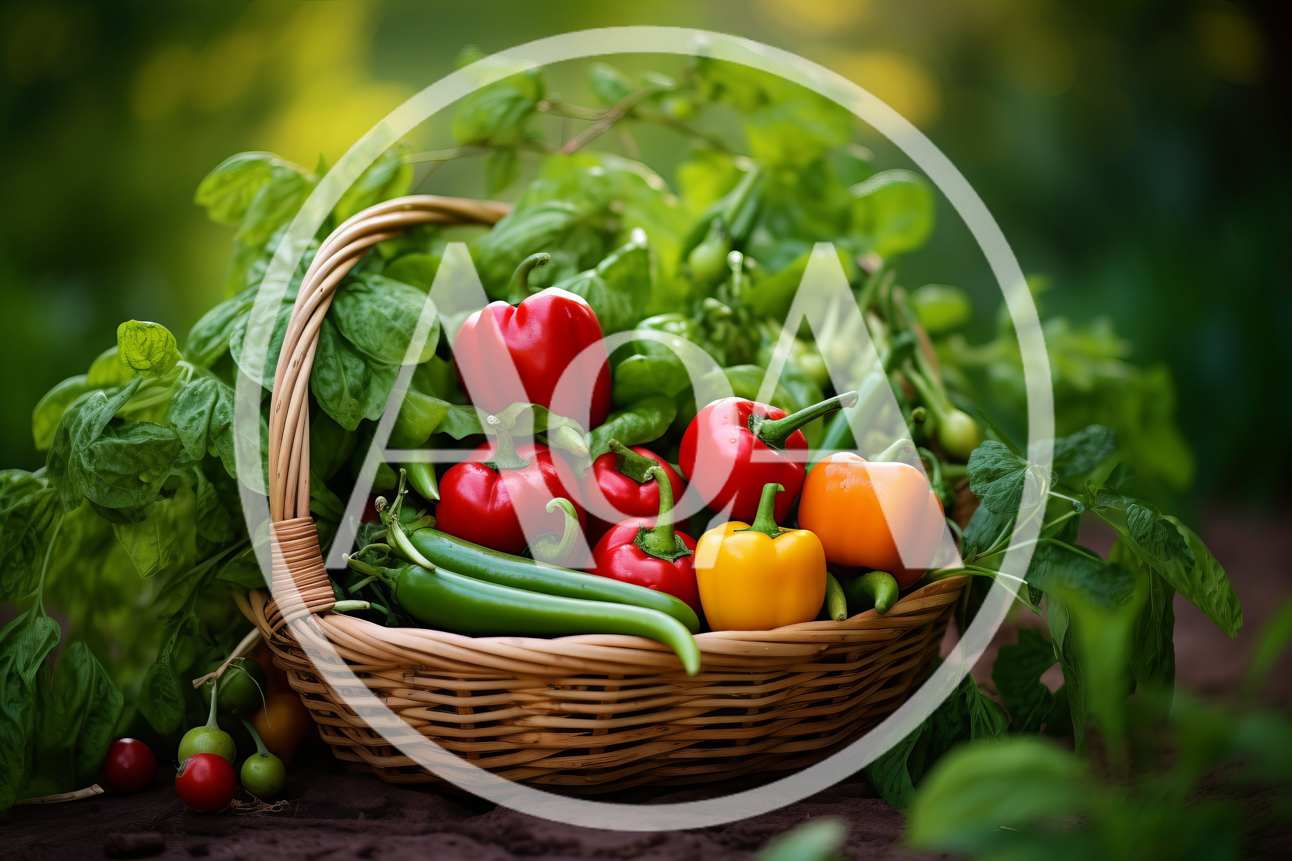 Fresh Organic Vegetables In A Woven Basket