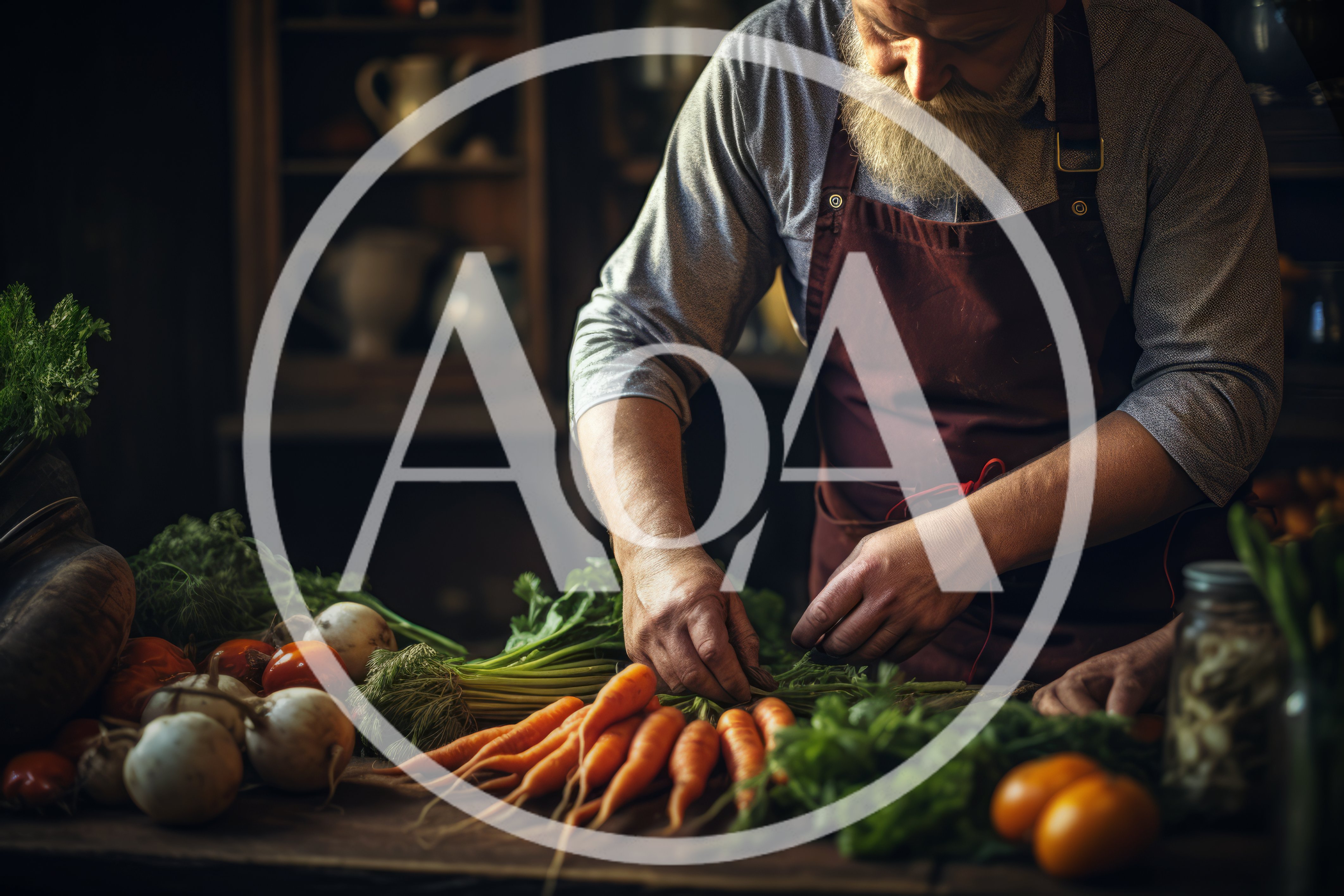 Bearded Chef Preparing Fresh Vegetables In Rustic Kitchen
