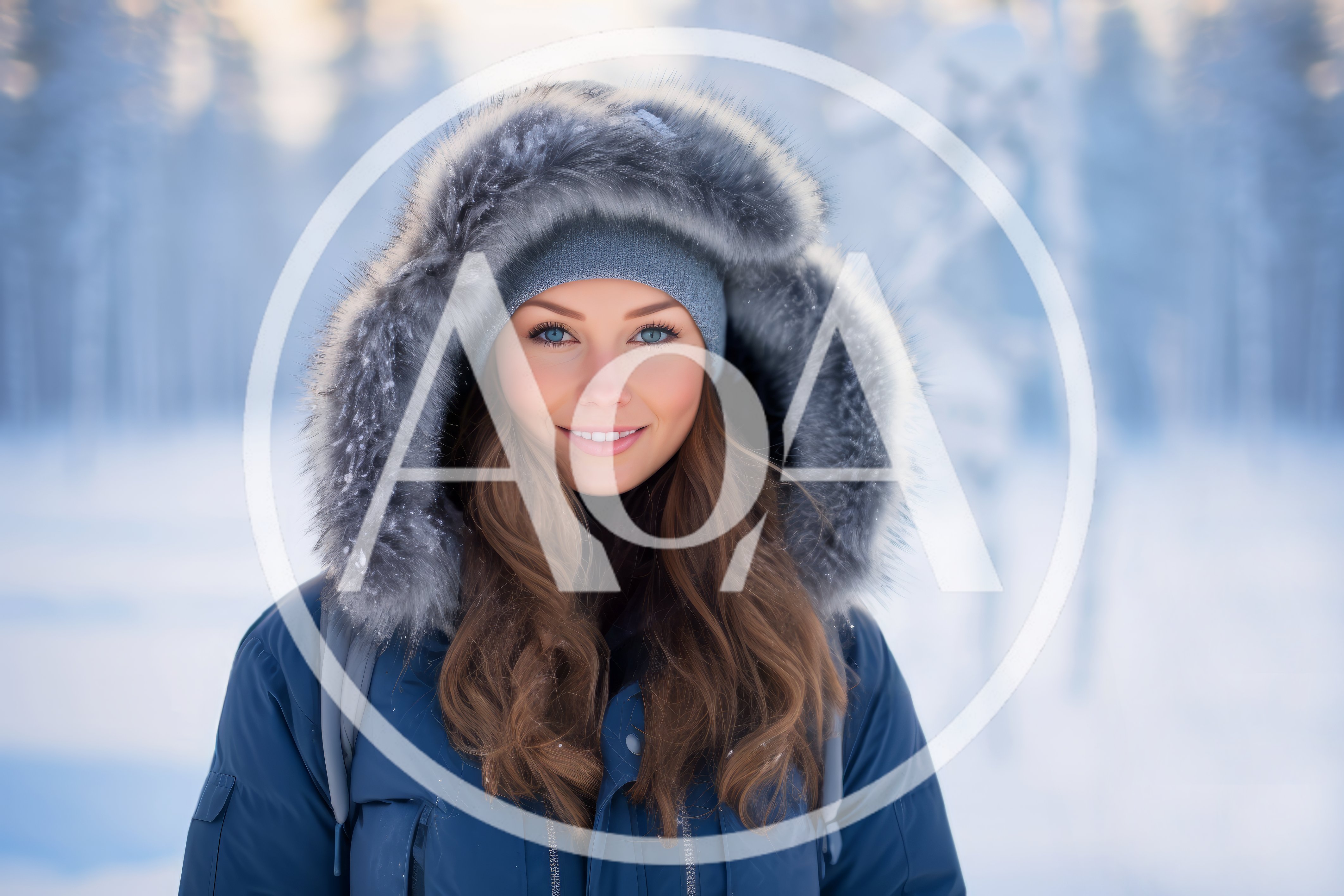 Young Woman Wearing Fur Hooded Winter Jacket Outdoors