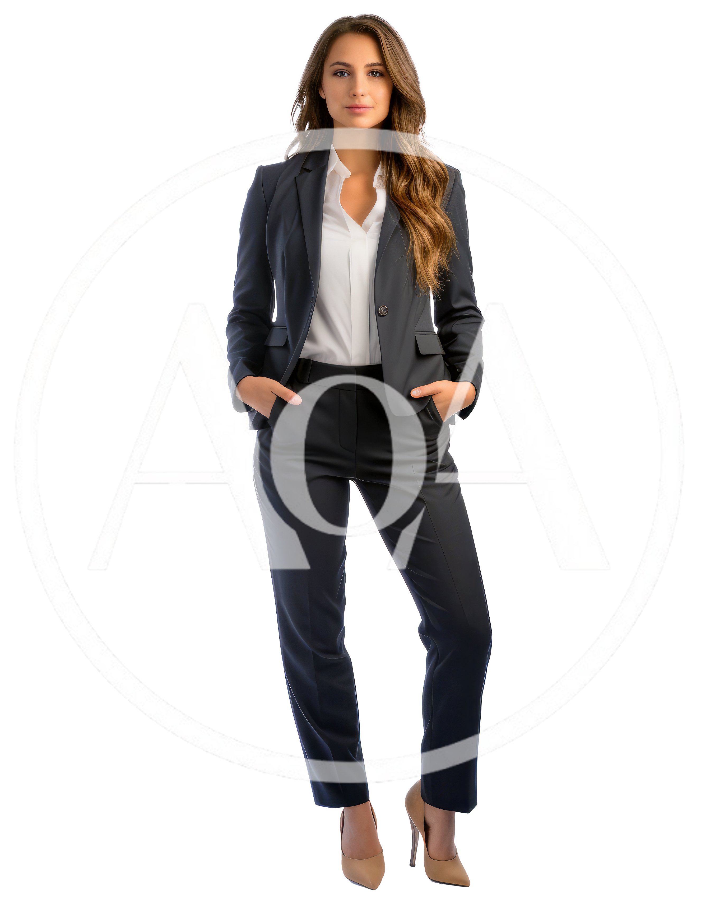 Professional Businesswoman Standing In A Dark Suit