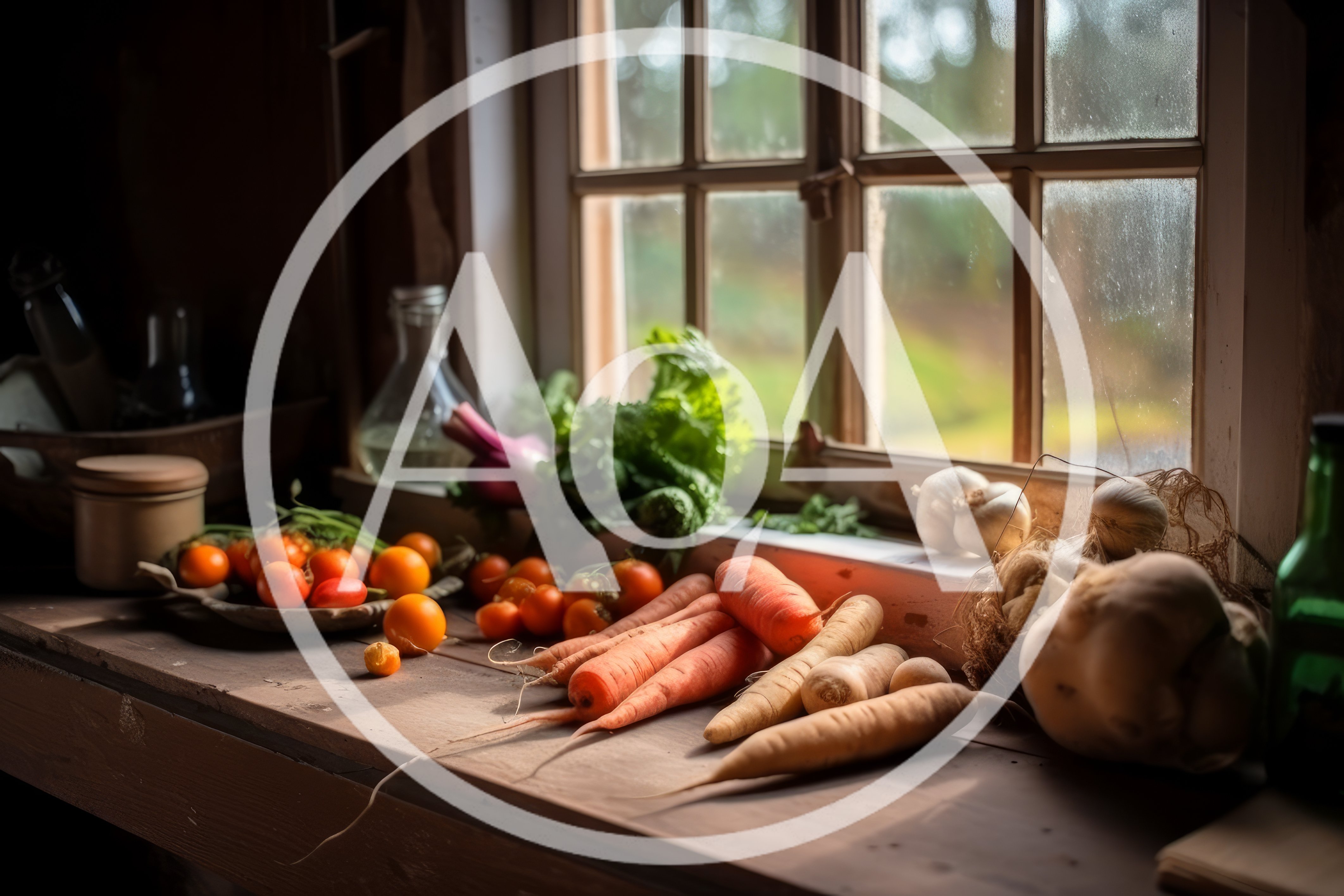 Fresh Harvest Vegetables On A Rustic Kitchen Window Sill
